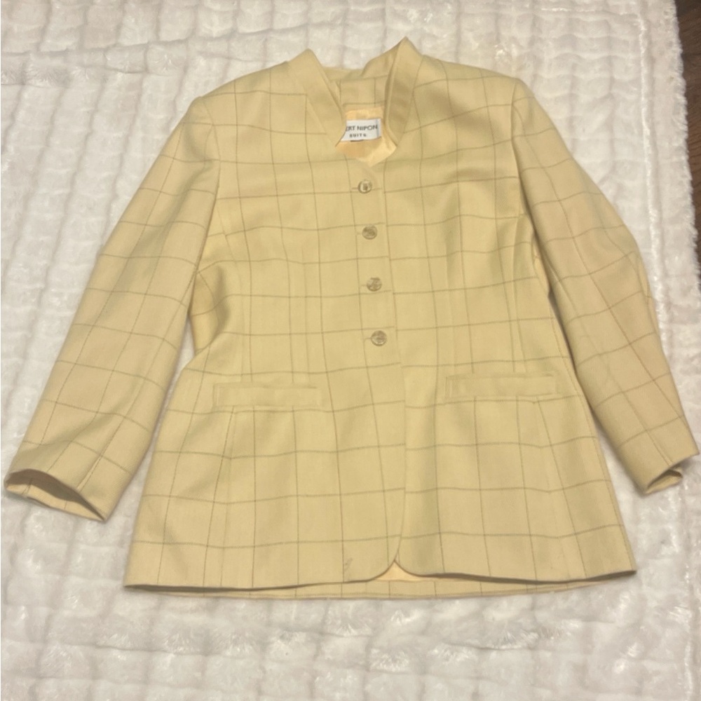 Albert Nipon  women’s  casual Pale Yellow Windowpane Blazer 40% wool - Picture 12 of 12